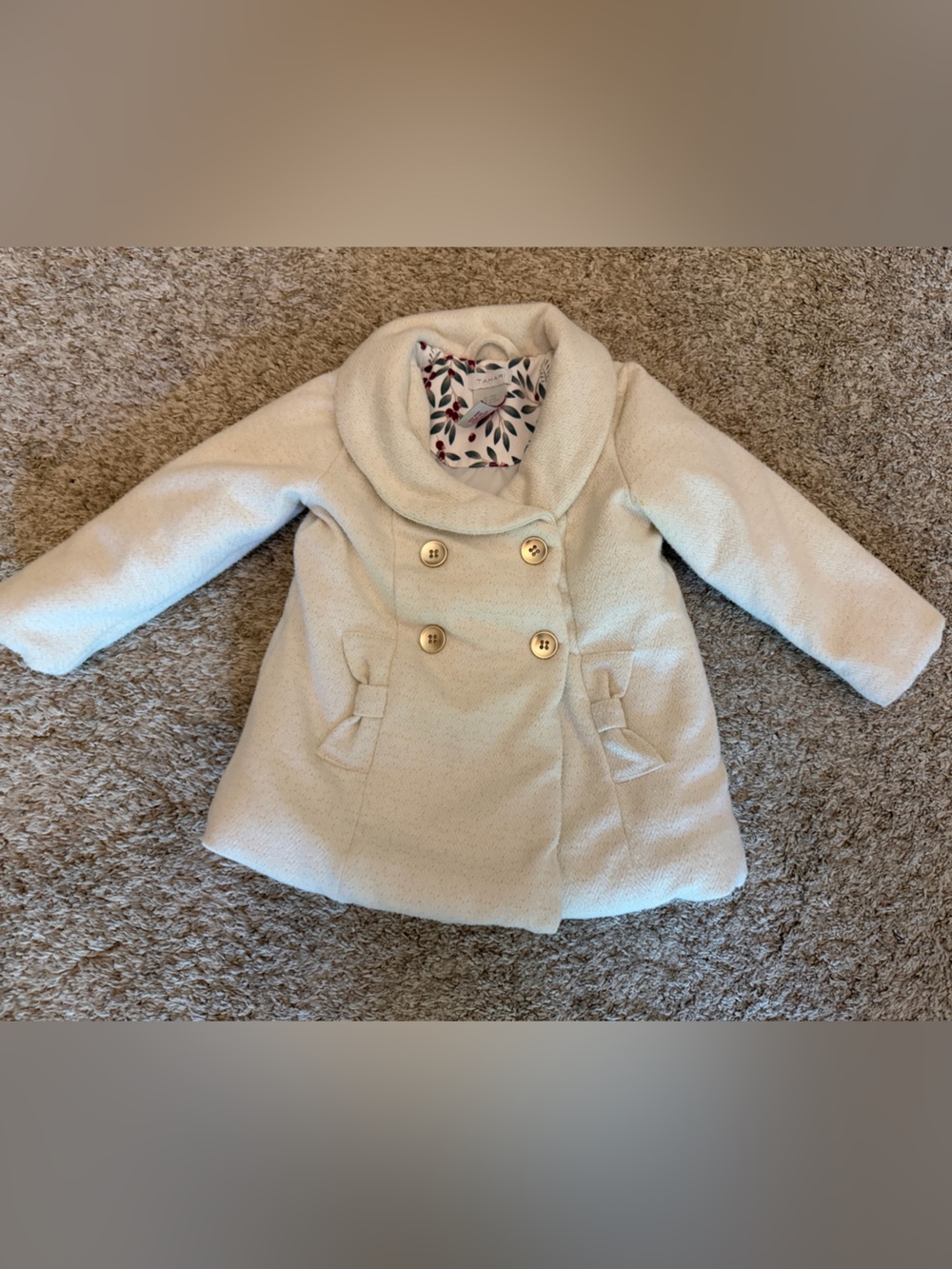 Tahari 24M Girls' Cream Double-Breasted Peacoat Jacket